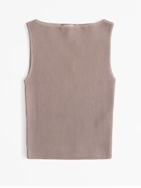 ABERCROMBIE Ottoman Slash Top Large Tan Ribbed Stretch Tank Boat Neck Layering